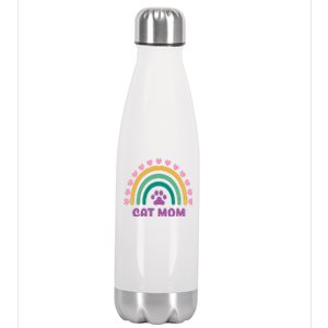 Cat Mom Rainbow Heart Stainless Steel Insulated Water Bottle