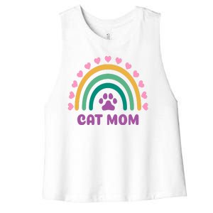 Cat Mom Rainbow Heart Women's Racerback Cropped Tank