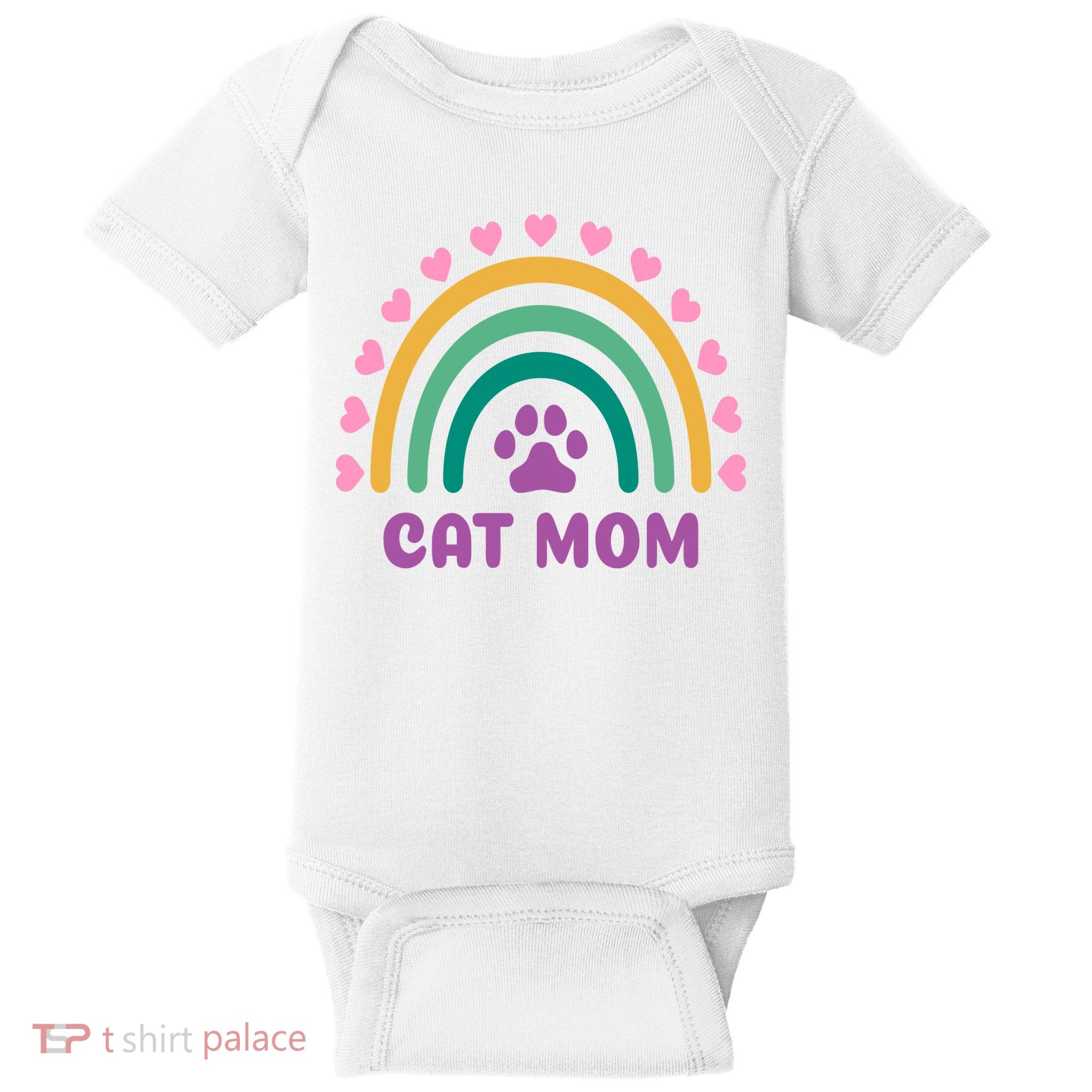 Cat Mom Rainbow Heart Baby Bodysuit