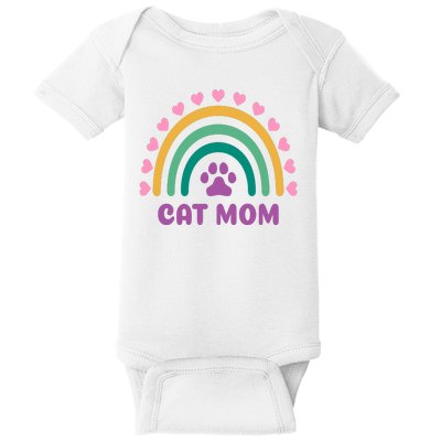 Cat Mom Rainbow Heart Baby Bodysuit