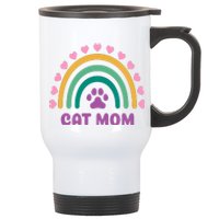 Cat Mom Rainbow Heart Stainless Steel Travel Mug