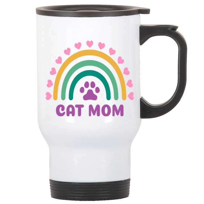 Cat Mom Rainbow Heart Stainless Steel Travel Mug