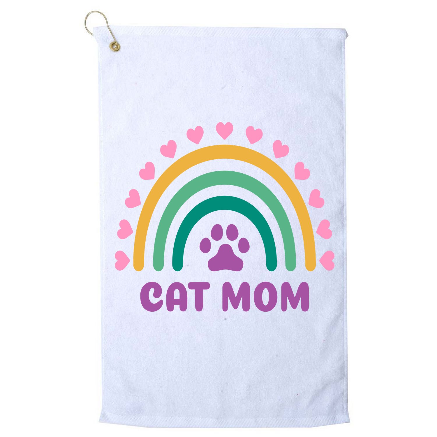 Cat Mom Rainbow Heart Golf Towel