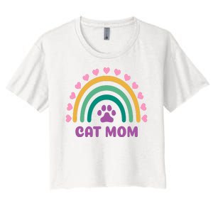 Cat Mom Rainbow Heart Women's Crop Top Tee