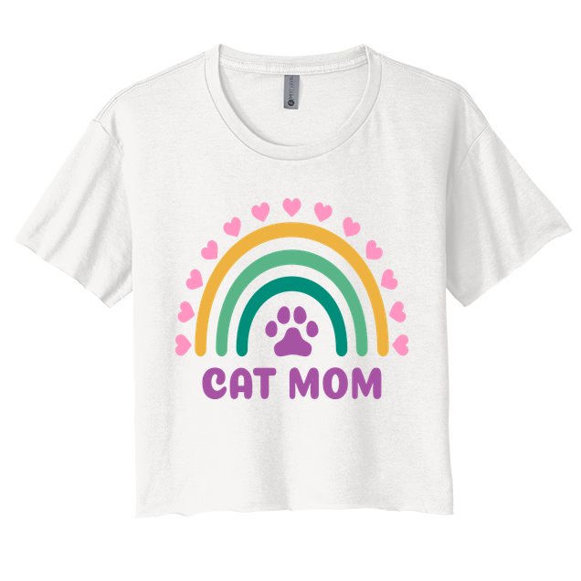 Cat Mom Rainbow Heart Crop Top