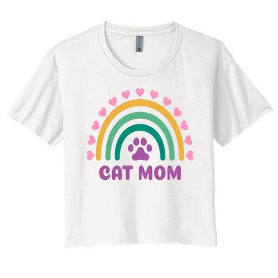 Cat Mom Rainbow Heart Women's Crop Top Tee