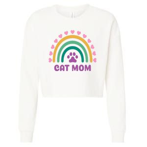 Cat Mom Rainbow Heart Cropped Pullover Crew