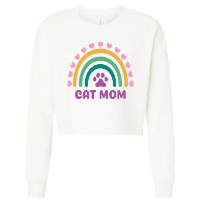 Cat Mom Rainbow Heart Cropped Pullover Crew