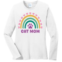 Cat Mom Rainbow Heart Ladies Long Sleeve Shirt