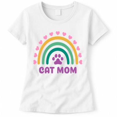 Cat Mom Rainbow Heart Womens T-Shirt