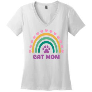 Cat Mom Rainbow Heart Women's V-Neck T-Shirt