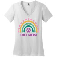 Cat Mom Rainbow Heart Women's V-Neck T-Shirt