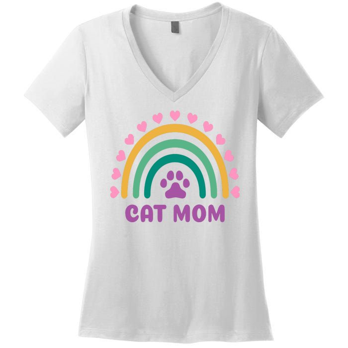 Cat Mom Rainbow Heart Women's V-Neck T-Shirt