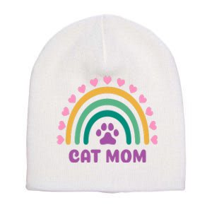 Cat Mom Rainbow Heart Short Acrylic Beanie