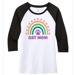 Cat Mom Rainbow Heart Women's Tri-Blend 3/4-Sleeve Raglan Shirt