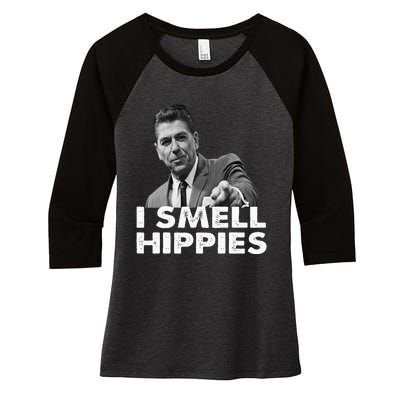 Conservative Merica Ronald Reagan I Smell Hippies Women's Tri-Blend 3/4-Sleeve Raglan Shirt