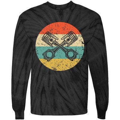 Car Mechanic Retro Car Engine Pistons Icon Tie-Dye Long Sleeve Shirt