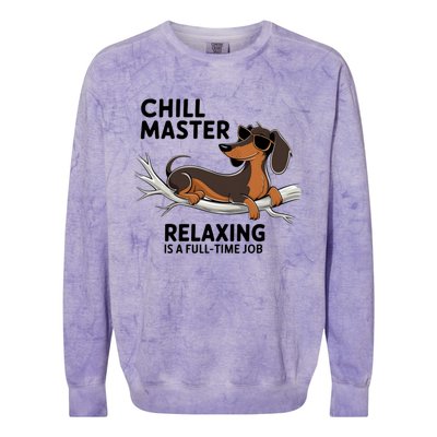 Chill Master Relaxing Is A Fulltime Job Funny Dachshund Cool Gift Colorblast Crewneck Sweatshirt