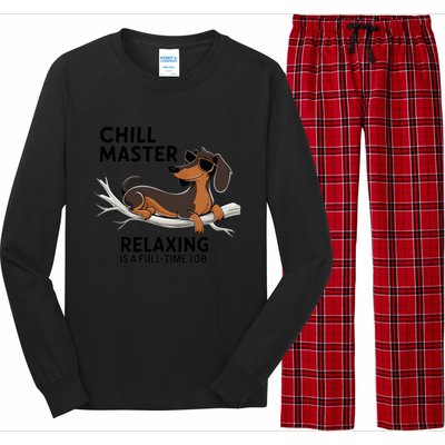 Chill Master Relaxing Is A Fulltime Job Funny Dachshund Cool Gift Long Sleeve Pajama Set