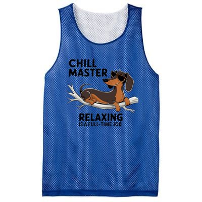 Chill Master Relaxing Is A Fulltime Job Funny Dachshund Cool Gift Mesh Reversible Basketball Jersey Tank