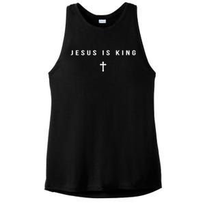 Christian Minimalist Religious Christ Jesus Is King Cross Ladies PosiCharge Tri-Blend Wicking Tank