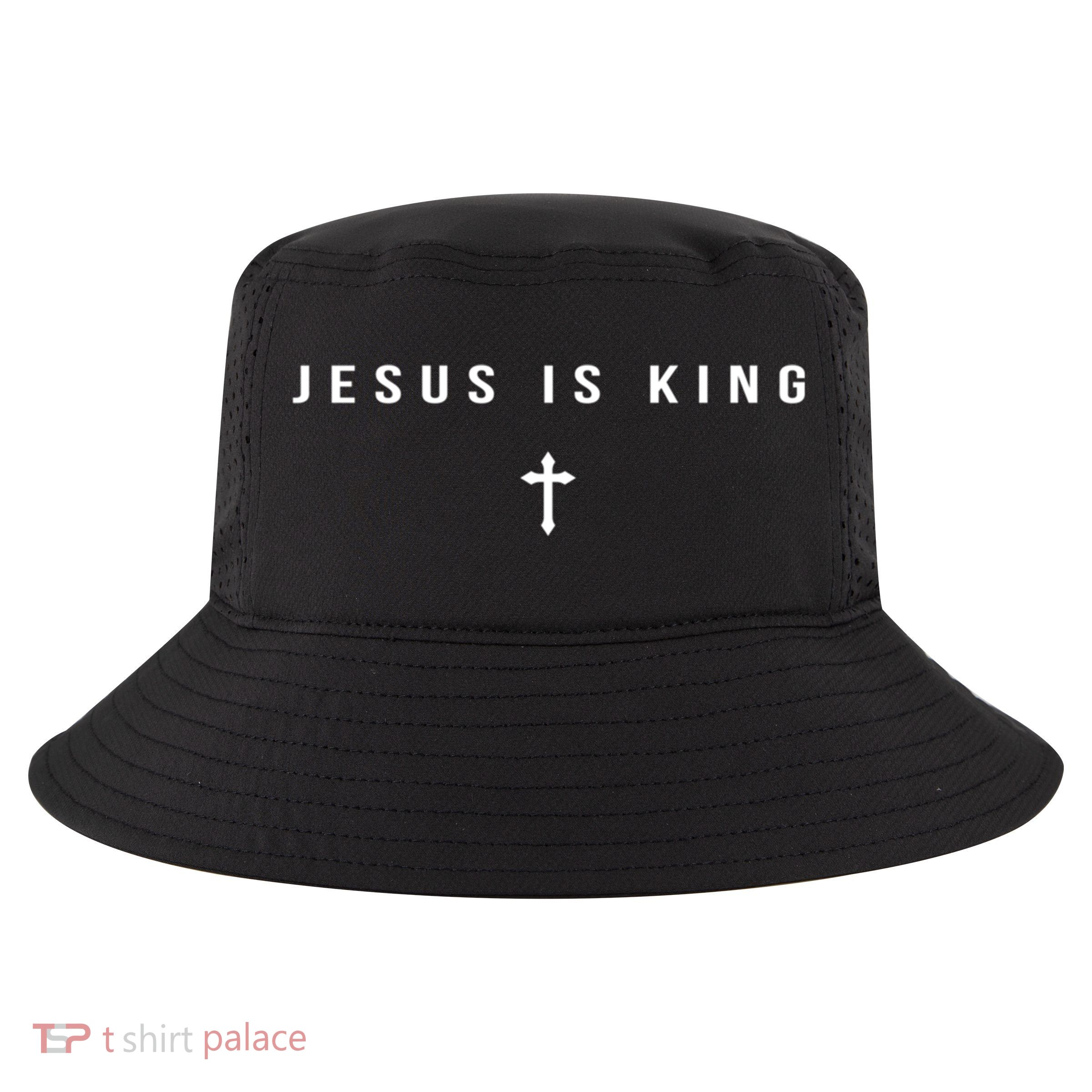 Christian Minimalist Religious Christ Jesus Is King Cross Cool Comfort Performance Bucket Hat