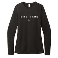 Christian Minimalist Religious Christ Jesus Is King Cross Womens CVC Long Sleeve Shirt