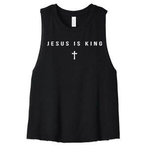 Christian Minimalist Religious Christ Jesus Is King Cross Women's Racerback Cropped Tank