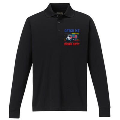 Catch Me Riding Dirty Garbage Vote Trump Truck Trump 2024 Performance Long Sleeve Polo