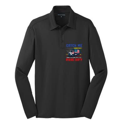 Catch Me Riding Dirty Garbage Vote Trump Truck Trump 2024 Silk Touch Performance Long Sleeve Polo