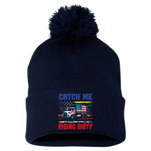 Catch Me Riding Dirty Garbage Vote Trump Truck Pom Pom 12in Knit Beanie