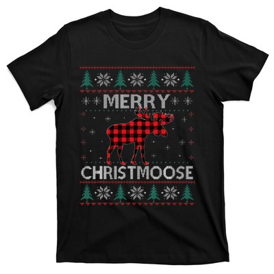 Christmas Moose Red Plaid Ugly Sweater T-Shirt