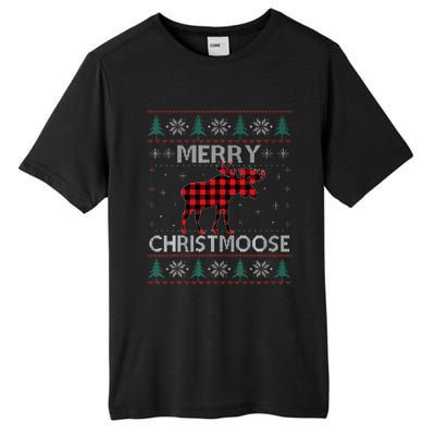 Christmas Moose Red Plaid Ugly Sweater Tall Fusion ChromaSoft Performance T-Shirt