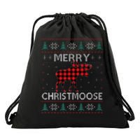 Christmas Moose Red Plaid Ugly Sweater Drawstring Bag