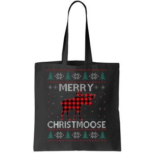 Christmas Moose Red Plaid Ugly Sweater Tote Bag