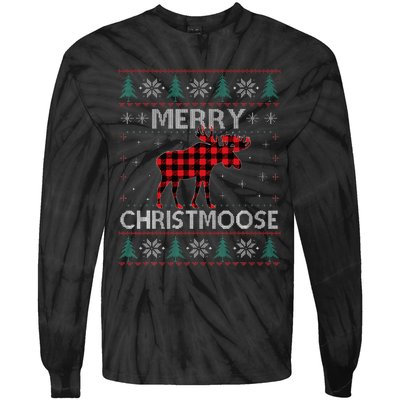 Christmas Moose Red Plaid Ugly Sweater Tie-Dye Long Sleeve Shirt