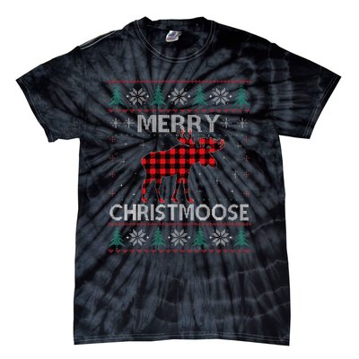 Christmas Moose Red Plaid Ugly Sweater Tie-Dye T-Shirt