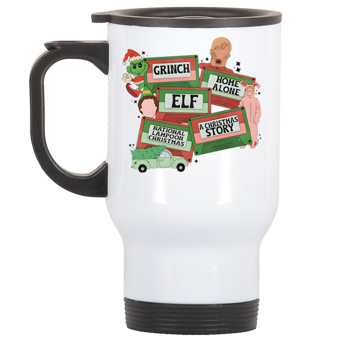 Christmas Movie Retro Caset Tapes Xmas Holiday Lover Home Alone Elf Stainless Steel Travel Mug