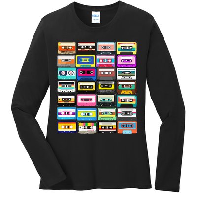 Cassette Mixtape Retro 1980s 1990s Music Vintage Graphic Ladies Long Sleeve Shirt