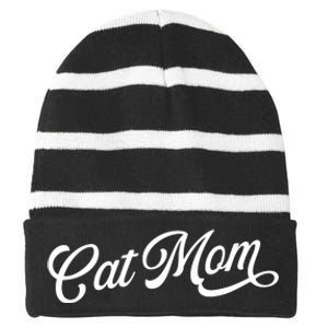 Cat Mom Retro Funny Pod Striped Beanie with Solid Band