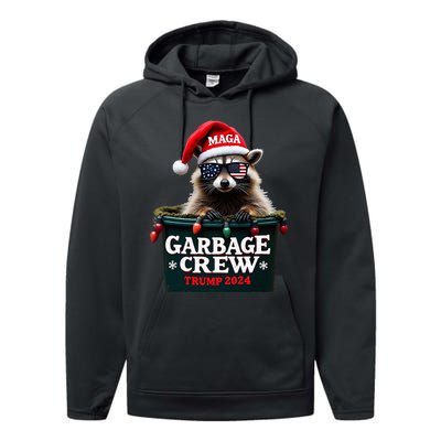 Christmas Maga Raccoon Garbage Crew Trump 2024 Performance Fleece Hoodie