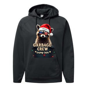 Christmas Maga Raccoon Garbage Crew Trump 2024 Performance Fleece Hoodie