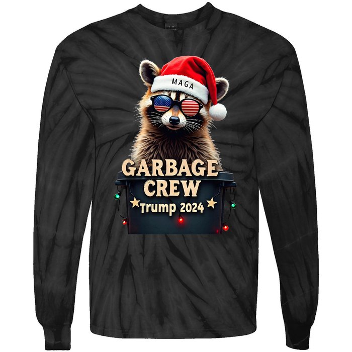 Christmas Maga Raccoon Garbage Crew Trump 2024 Tie-Dye Long Sleeve Shirt