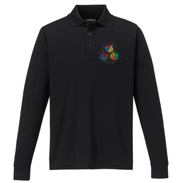 Cool Math Rubik Rubix Rubics Player Cube Math Lovers Performance Long Sleeve Polo