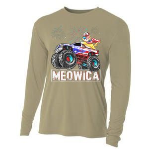 Cat Monster Riding Truck American Flag Plus Size Graphic Cooling Performance Long Sleeve Crew