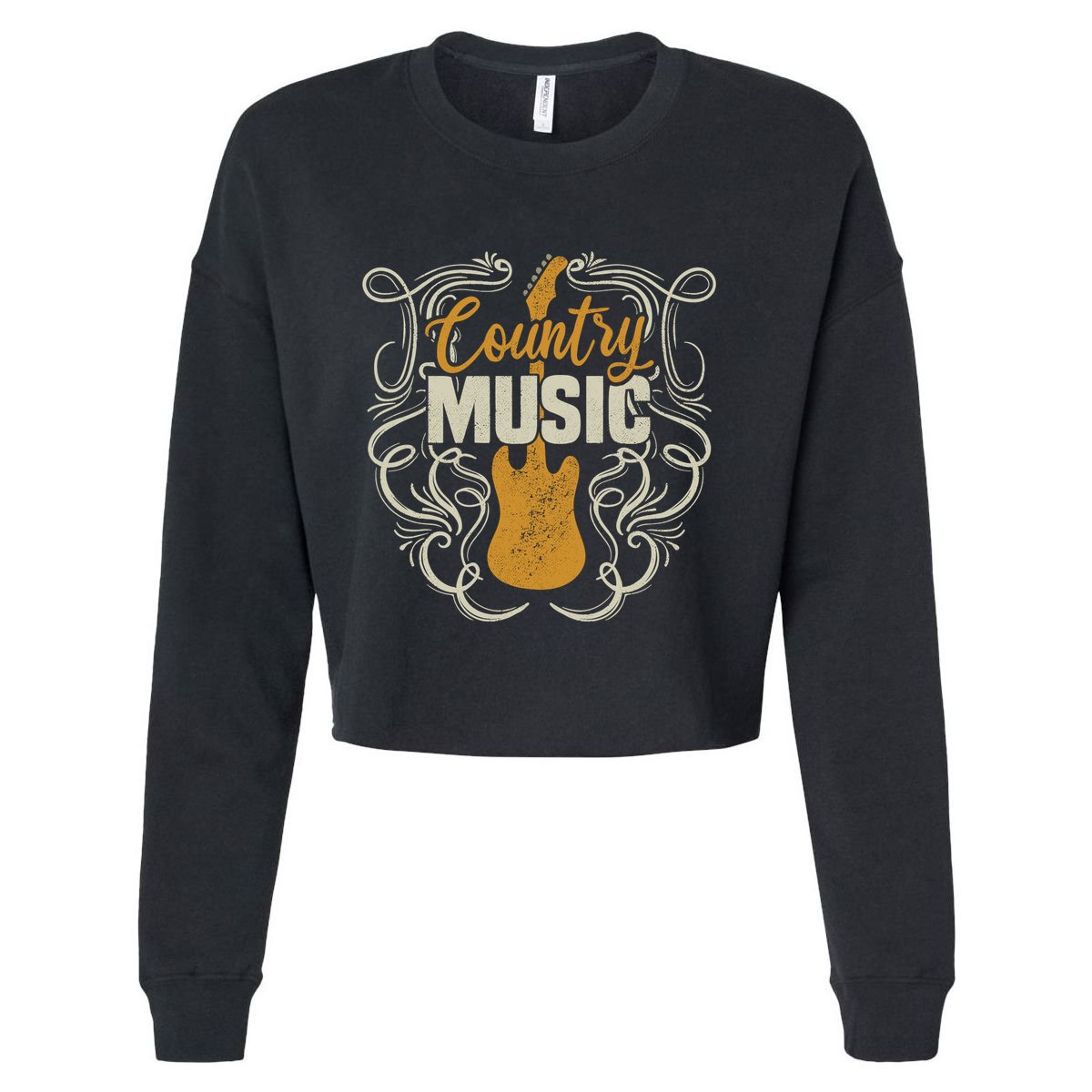 Country Music Retro Vintage Guitar Western Cropped Pullover Crew