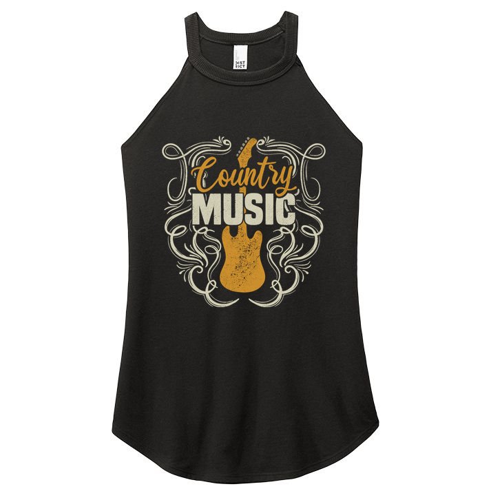 Country Music Retro Vintage Guitar Western Women's Perfect Tri Rocker Tank