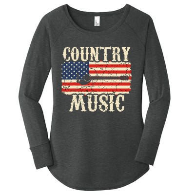 Country Music Retro Vintage Guitar American Flag Women's Perfect Tri Tunic Long Sleeve Shirt