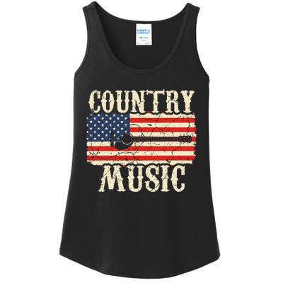 Country Music Retro Vintage Guitar American Flag Ladies Essential Tank