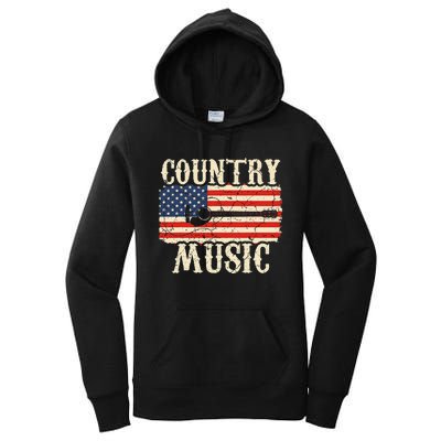 Country Music Retro Vintage Guitar American Flag Women's Pullover Hoodie